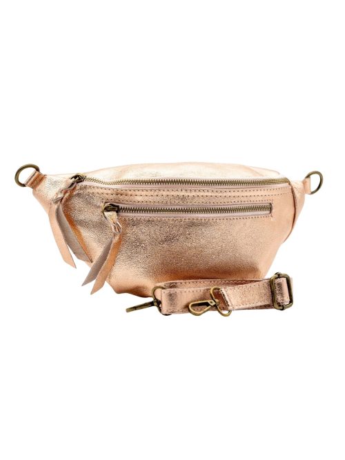 Sac banane rose gold en cuir irisé italien double zip
