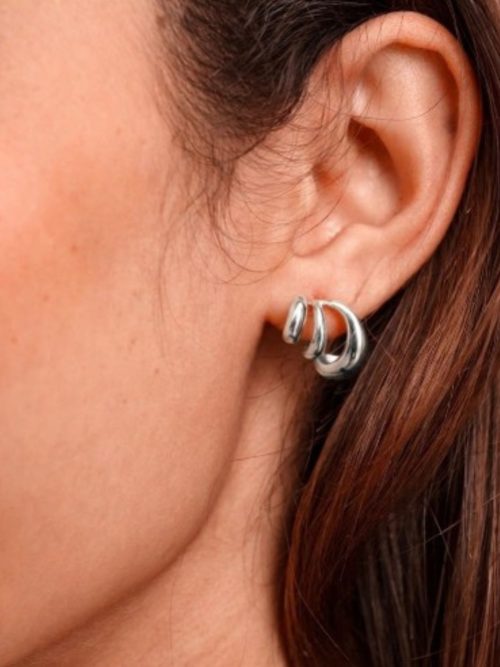 Boucles d’oreilles argentées 3 anneaux à puce portées